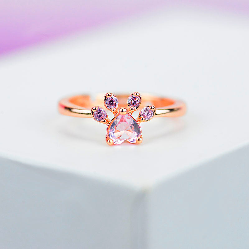 Dog Cat Paw Gold Plated Silver Ring