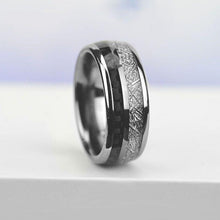 Load image into Gallery viewer, Meteorite Texture with Gray Carbon Fiber Tungsten Carbide Ring
