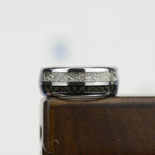 Load image into Gallery viewer, Meteorite Texture with Gray Carbon Fiber Tungsten Carbide Ring
