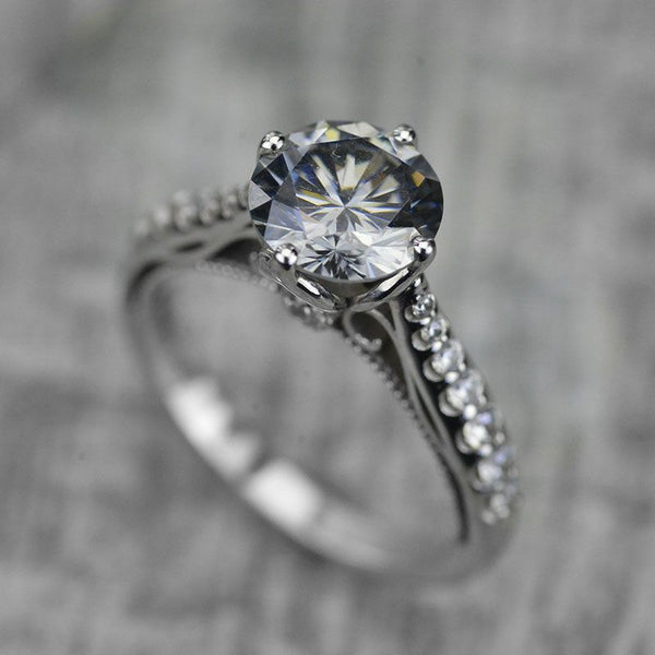 Grey Moissanite Engagement  White Gold Ring Classic Customized Design Your Own Ring