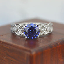 Load image into Gallery viewer, Blue Sapphire Giliarto Lattice Gold Engagement Ring

