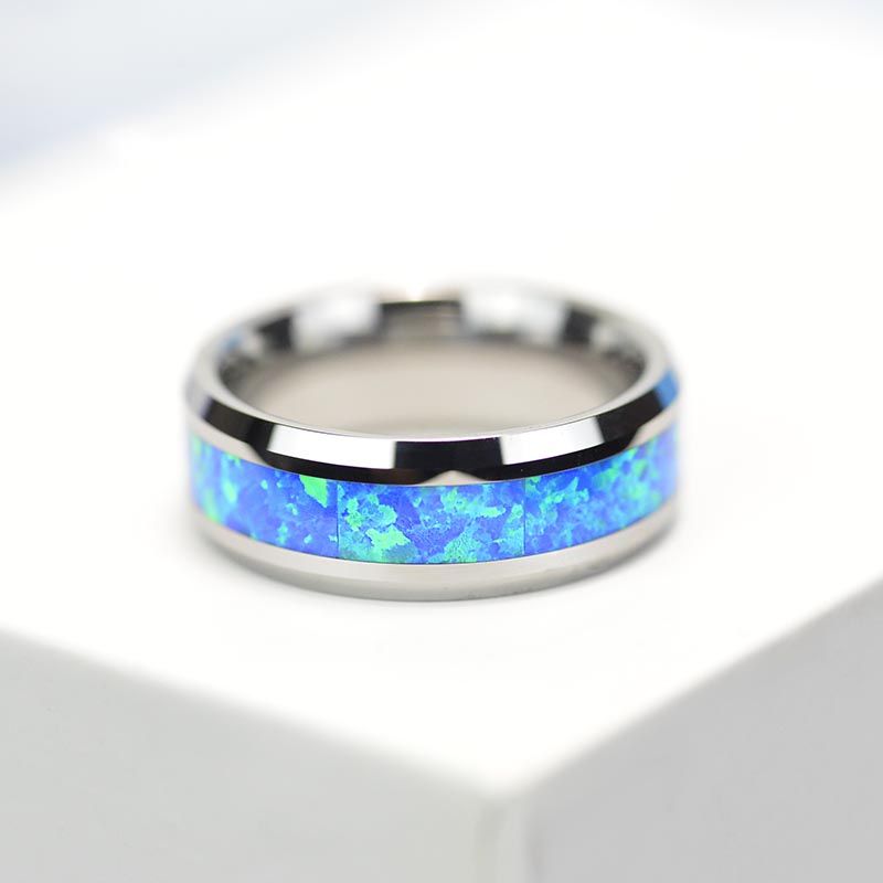 Blue Opal Tungsten Carbide  Ring.