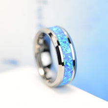 Load image into Gallery viewer, Blue Opal Tungsten Carbide  Ring.
