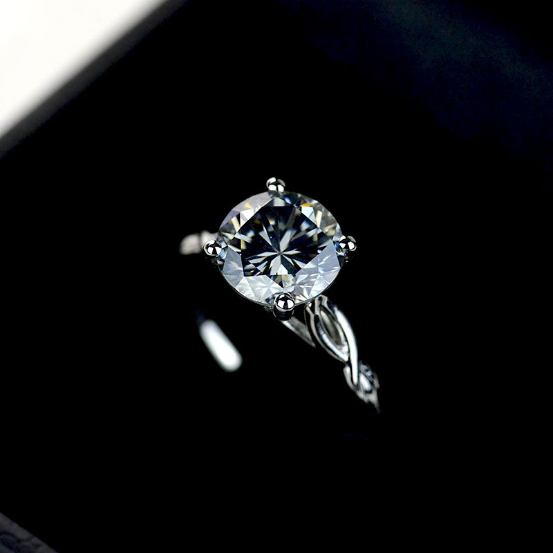 3 Carat Grey Gray Moissanite Stone 14K White Gold Engagement Ring