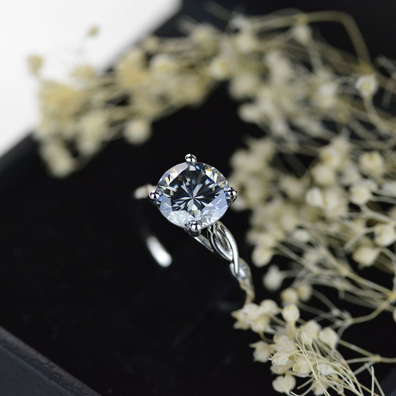 3 Carat Grey Gray Moissanite Stone 14K White Gold Engagement Ring