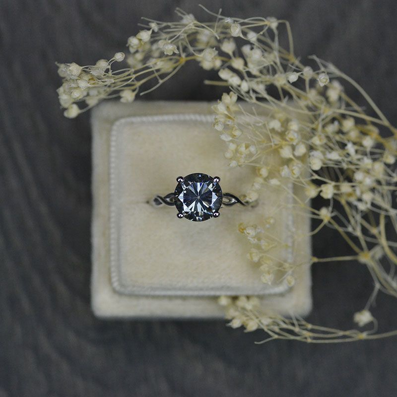 3 Carat Grey Gray Moissanite Stone 14K White Gold Engagement Ring