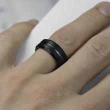 Load image into Gallery viewer, Classic Men Black Tungsten Carbide 8mm Polished Matte Brushed Finish Center Wedding Band Ring
