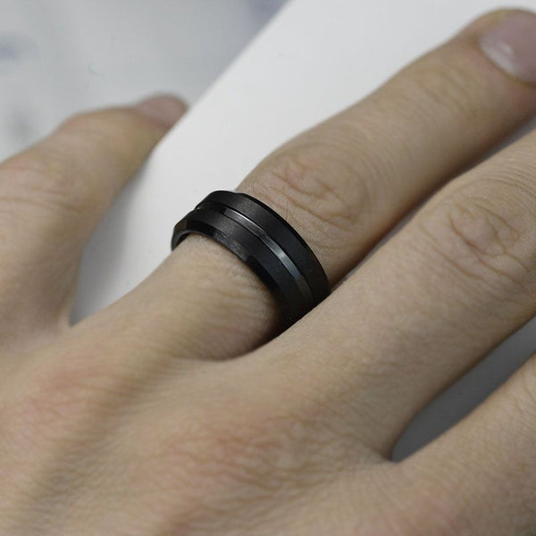 Classic Men Black Tungsten Carbide 8mm Polished Matte Brushed Finish Center Wedding Band Ring