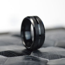 Load image into Gallery viewer, Classic Men Black Tungsten Carbide 8mm Polished Matte Brushed Finish Center Wedding Band Ring
