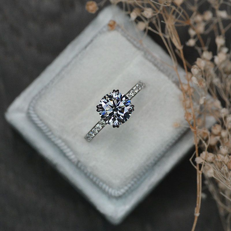 2 Carat Gray Grey Giliarto Moissanite Accented 14K Gold  Promise Ring