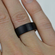 Load image into Gallery viewer, Brushed Black Tungsten Ring with Inner Solid Whiskey Barrel Oak Wood
