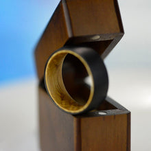 Load image into Gallery viewer, Brushed Black Tungsten Ring with Inner Solid Whiskey Barrel Oak Wood
