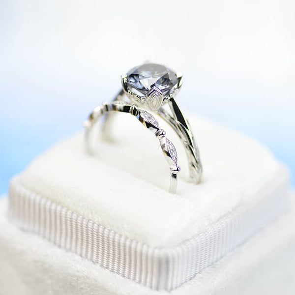 2 Carat Gray Moissanite  Engagement Eternity Gold Rings Set