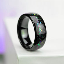 Load image into Gallery viewer, Giliarto Galaxy Genuine Crushed Abalone Shell Men's Tungsten Ring with Crushed Opal and Sea Shell.
