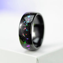 Load image into Gallery viewer, Giliarto Galaxy Genuine Crushed Abalone Shell Men's Tungsten Ring with Crushed Opal and Sea Shell.
