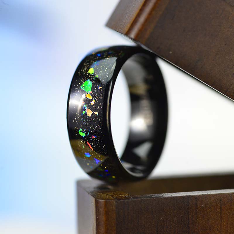 Giliarto Galaxy Genuine Crushed Abalone Shell Men's Tungsten Ring with Crushed Opal and Sea Shell.