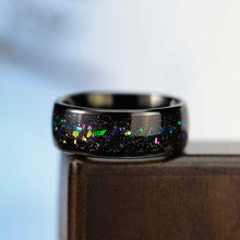Load image into Gallery viewer, Giliarto Galaxy Genuine Crushed Abalone Shell Men's Tungsten Ring with Crushed Opal and Sea Shell.
