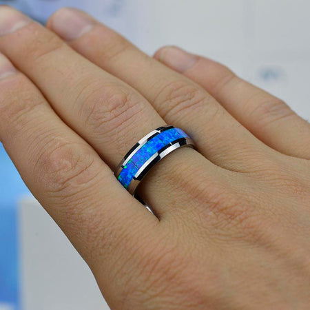 Blue Opal Tungsten Carbide  Ring.