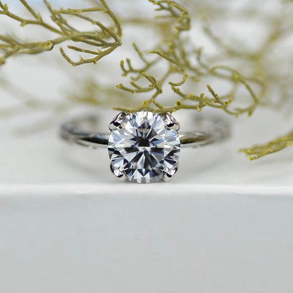 2 Carat Light Gray Moissanite  Engagement Ring