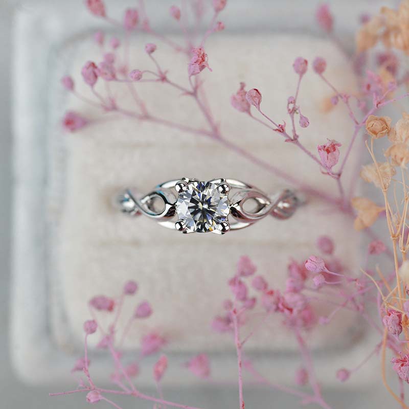 1.0 Carat Gray Moissanite Lattice White Gold Engagement Ring