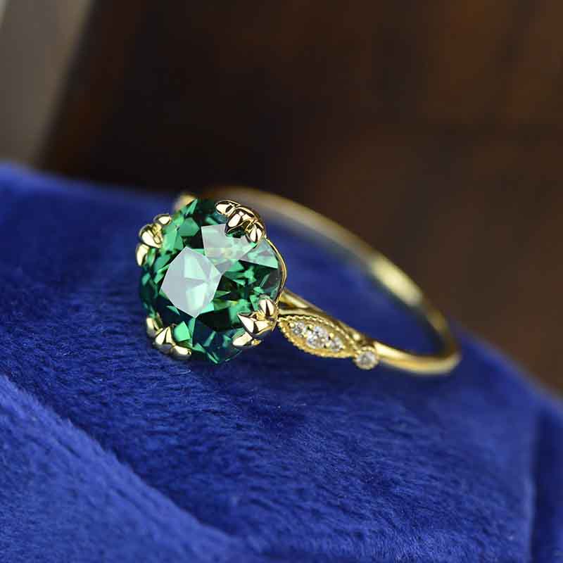 3.0  Carat Green Moissanite Center Stone White Gold Ring