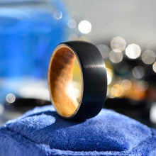 Load image into Gallery viewer, Brushed Black Tungsten Ring with Inner Solid Whiskey Barrel Oak Wood
