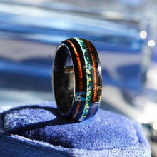 Load image into Gallery viewer, Natural Fire Opal Tungsten Wedding Ring with Hawaii Koa Wood
