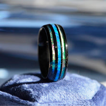 Load image into Gallery viewer, Natural Abalone Shell Blue Opal Men's Black Tungsten Carbide  Ring
