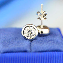 Load image into Gallery viewer, Moissanite Bezel Set Stud Earrings 14K Gold

