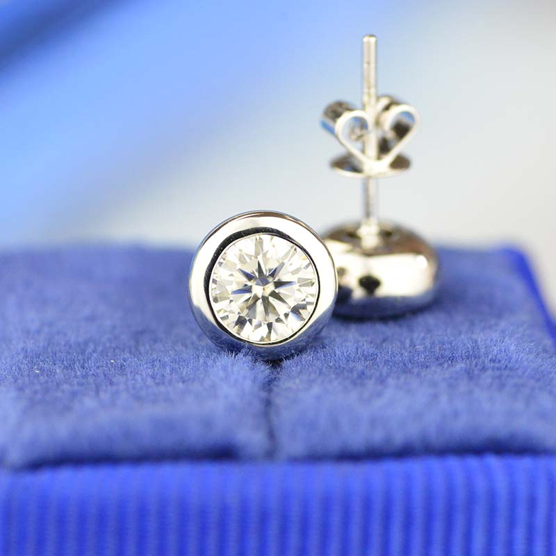 Moissanite Bezel Set Stud Earrings 14K Gold