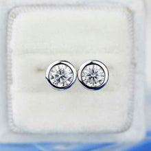 Load image into Gallery viewer, Moissanite Bezel Set Stud Earrings 14K Gold
