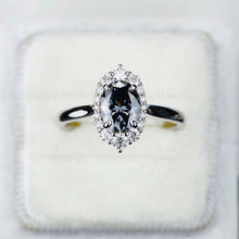 Load image into Gallery viewer, 14K White Gold 3 Carat Oval Dark Gray Blue Moissanite Halo Engagement Ring

