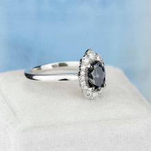 Load image into Gallery viewer, 14K White Gold 3 Carat Oval Dark Gray Blue Moissanite Halo Engagement Ring
