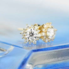 Load image into Gallery viewer, Snowflake Moissanite Halo Stud Earrings 14K Gold
