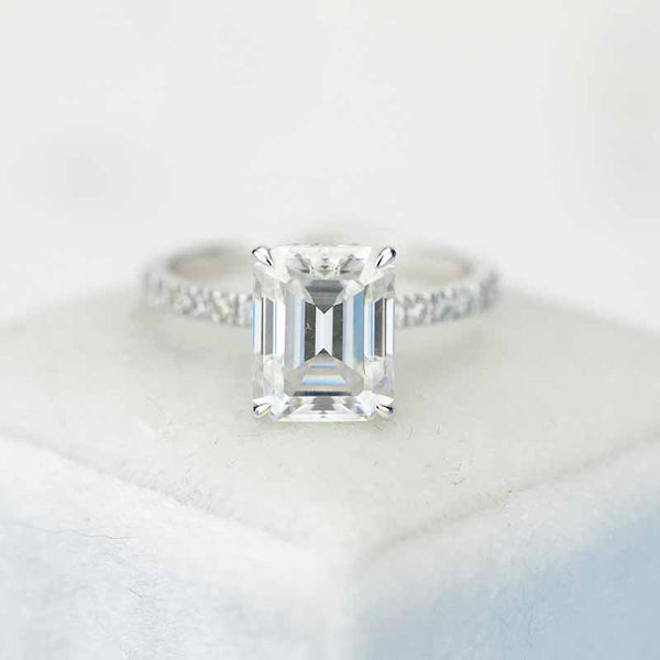 3 Carat Giliarto Emerald Cut Moissanite Hidden Halo Engagement Ring