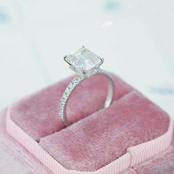 3 Carat Giliarto Emerald Cut Moissanite Hidden Halo Engagement Ring