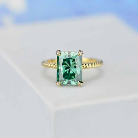 3Ct Green Moissanite Engagement Ring, Radiant Cut Moissanite Engagement Ring