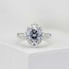 Load image into Gallery viewer, 2 Carat Round Grey Gray Giliarto Moissanite Halo Gold Engagement Ring

