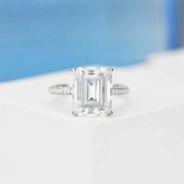 5 Carat Giliarto Emerald Cut Moissanite Hidden Halo Engagement Ring