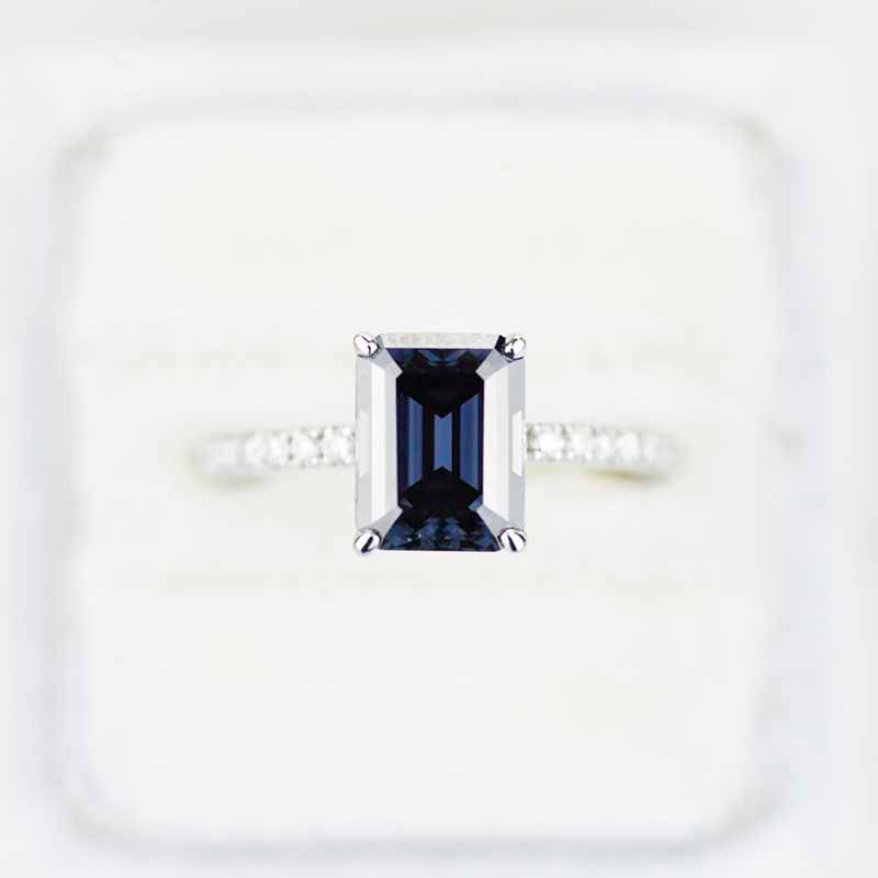 Giliarto 3 Carat Grey Gray Emerald Cut  Moissanite Stone Gold Ring