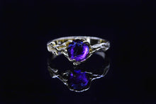 Load image into Gallery viewer, Silver Dainty Natural Amethyst Ring.  Round Amethyst  Floral Twig  Ring
