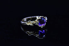 Load image into Gallery viewer, Silver Dainty Natural Amethyst Ring.  Round Amethyst  Floral Twig  Ring
