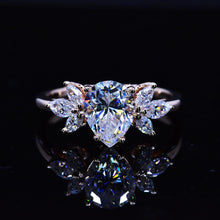 Load image into Gallery viewer, Pear Shaped Moissanite Engagement Ring. Vintage Unique Marquise Cut Cluster Engagement Ring
