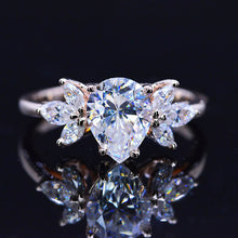 Load image into Gallery viewer, Pear Shaped Moissanite Engagement Ring. Vintage Unique Marquise Cut Cluster Engagement Ring
