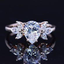 Load image into Gallery viewer, Pear Shaped Moissanite Engagement Ring. Vintage Unique Marquise Cut Cluster Engagement Ring
