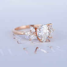 Load image into Gallery viewer, Pear Shaped Moissanite Engagement Ring. Vintage Unique Marquise Cut Cluster Engagement Ring
