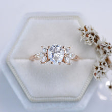 Load image into Gallery viewer, Pear Shaped Moissanite Engagement Ring. Vintage Unique Marquise Cut Cluster Engagement Ring

