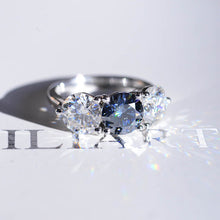 Load image into Gallery viewer, ''Courtney''  2 Carat Dark Gray Blue Moissanite Three Stones  Engagement Ring
