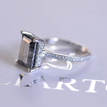 Load image into Gallery viewer, 4 Carat Grey Gray Emerald Cut  Moissanite Stone Gold Ring
