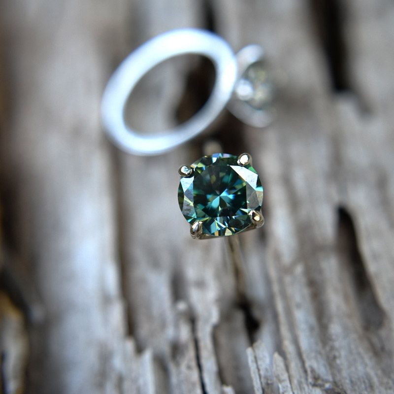 3.6 Carat Green Moissanite Stone 10K White Gold Ring